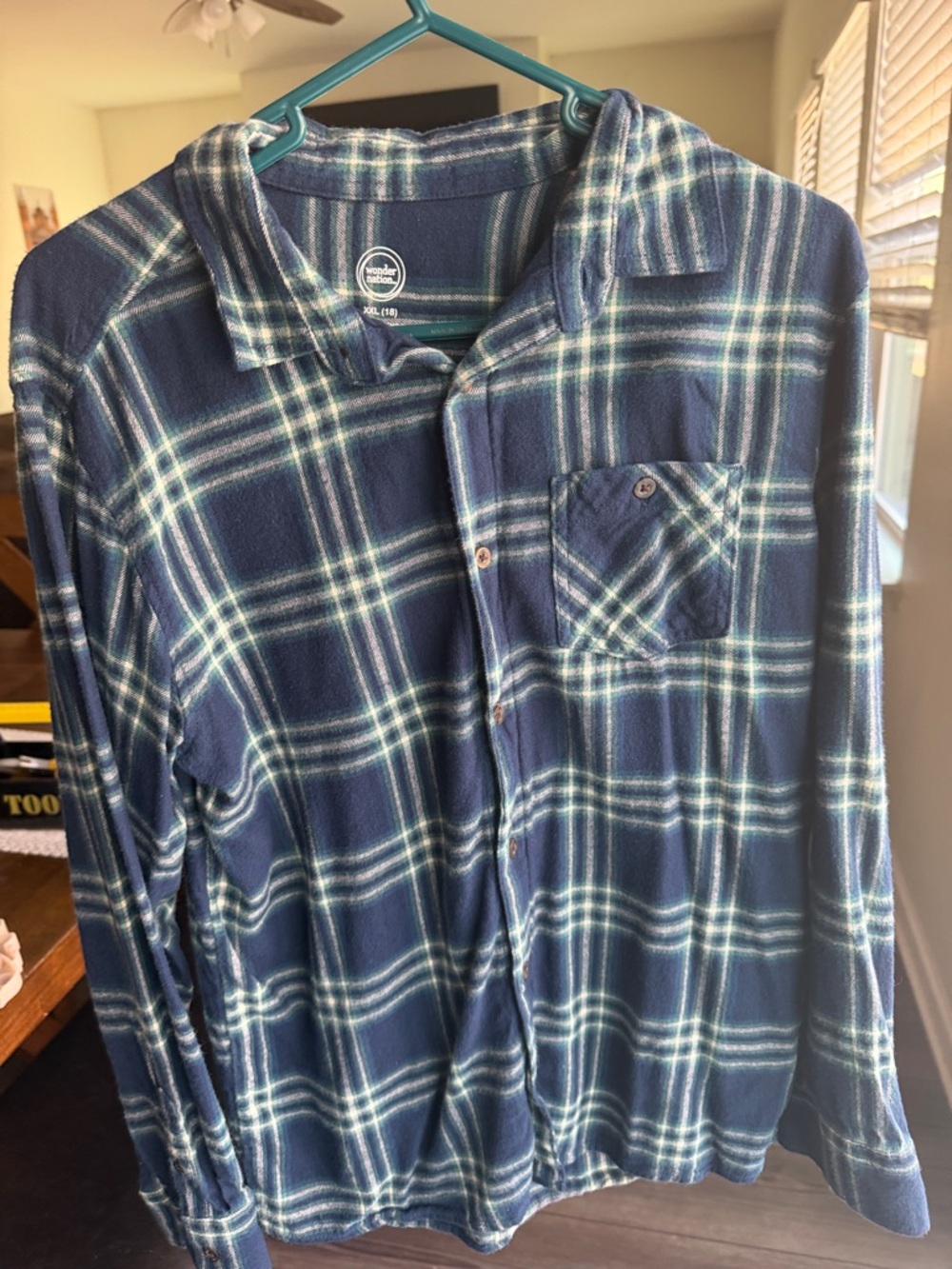 wonder nation Navy and White Plaid Button-Down Shirt